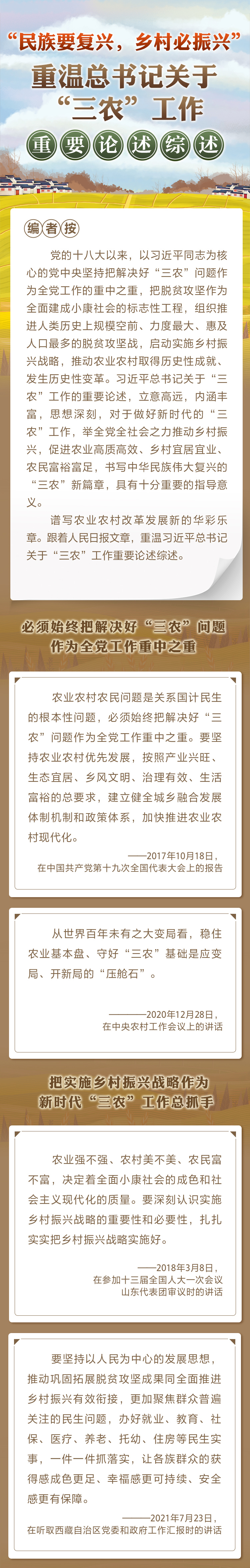 “民族要復(fù)興，鄉(xiāng)村必振興” 重溫總書記關(guān)于“三農(nóng)”工作重要論述綜述