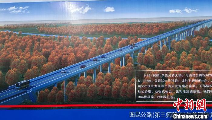 大橋穿越近3000米的原始胡楊林保護(hù)區(qū)。圖為工程效果圖?！∈酚窠?攝