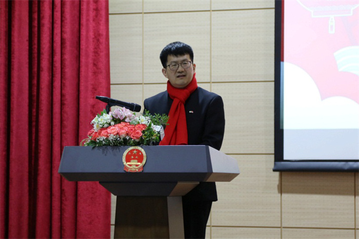 中國駐阿爾及利亞大使李健致辭。中國駐阿爾及利亞大使館供圖