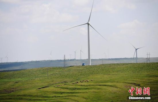 6月28日，河北張家口張北草原上大片風力發(fā)電的“風車”規(guī)模宏大。 中新社記者 楊艷敏 攝