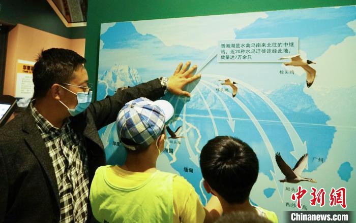 圖為小朋友在青海西寧湟水國家濕地公園科普館內(nèi)參觀學(xué)習(xí)?！●R銘言 攝