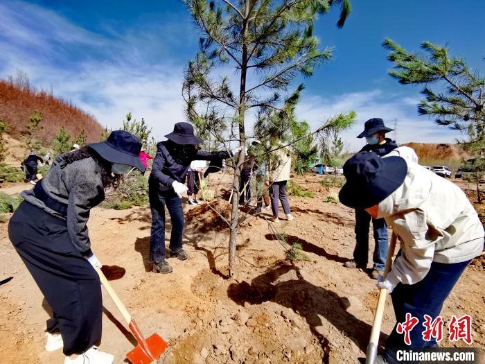 圖為西寧市城東區(qū)干部職工參加義務(wù)植樹?！?zhí)砀?攝
