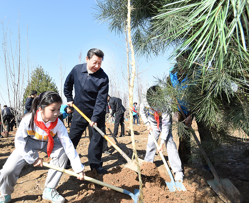 2015年4月3日，習(xí)近平總書記同大家一起植樹。