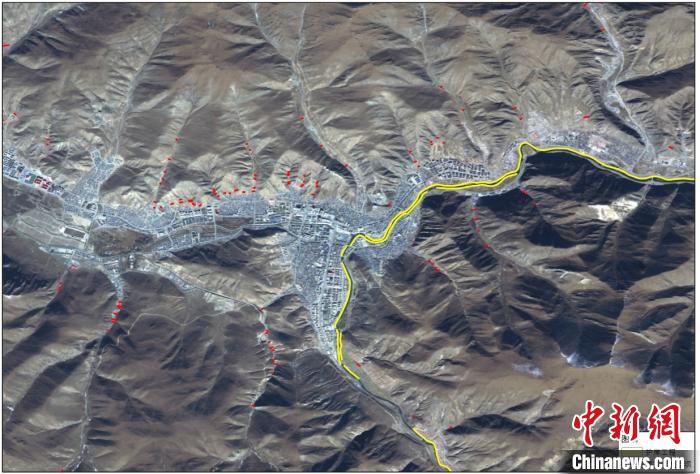 玉樹災(zāi)后重建區(qū)地質(zhì)災(zāi)害治理工程和防洪工程監(jiān)測結(jié)果。中科院空天院 供圖