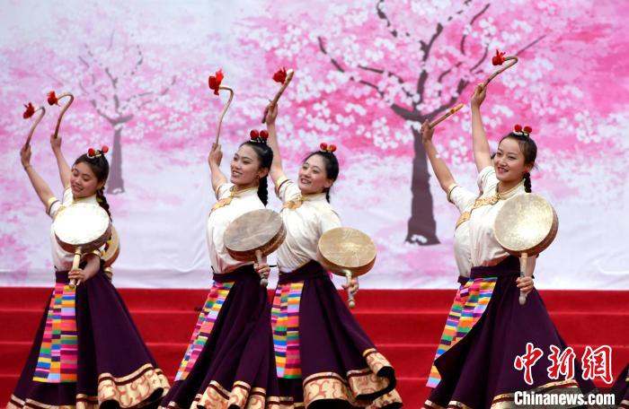 3月28日，西藏林芝第二十屆桃花旅游文化節(jié)開幕式上的文藝表演?！±盍?攝