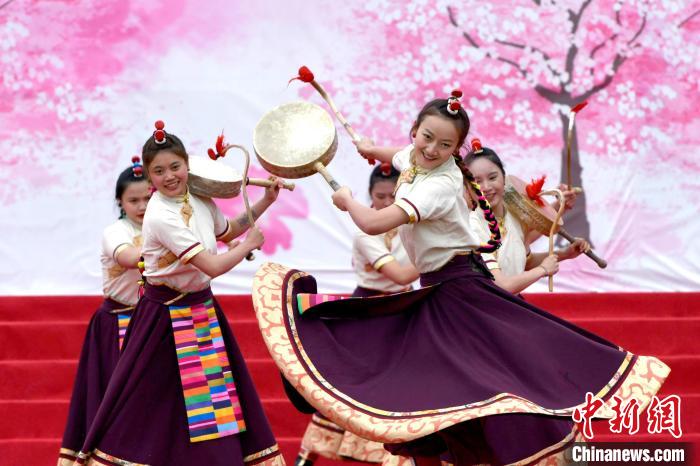 3月28日，西藏林芝第二十屆桃花旅游文化節(jié)開幕式上的文藝表演?！±盍?攝